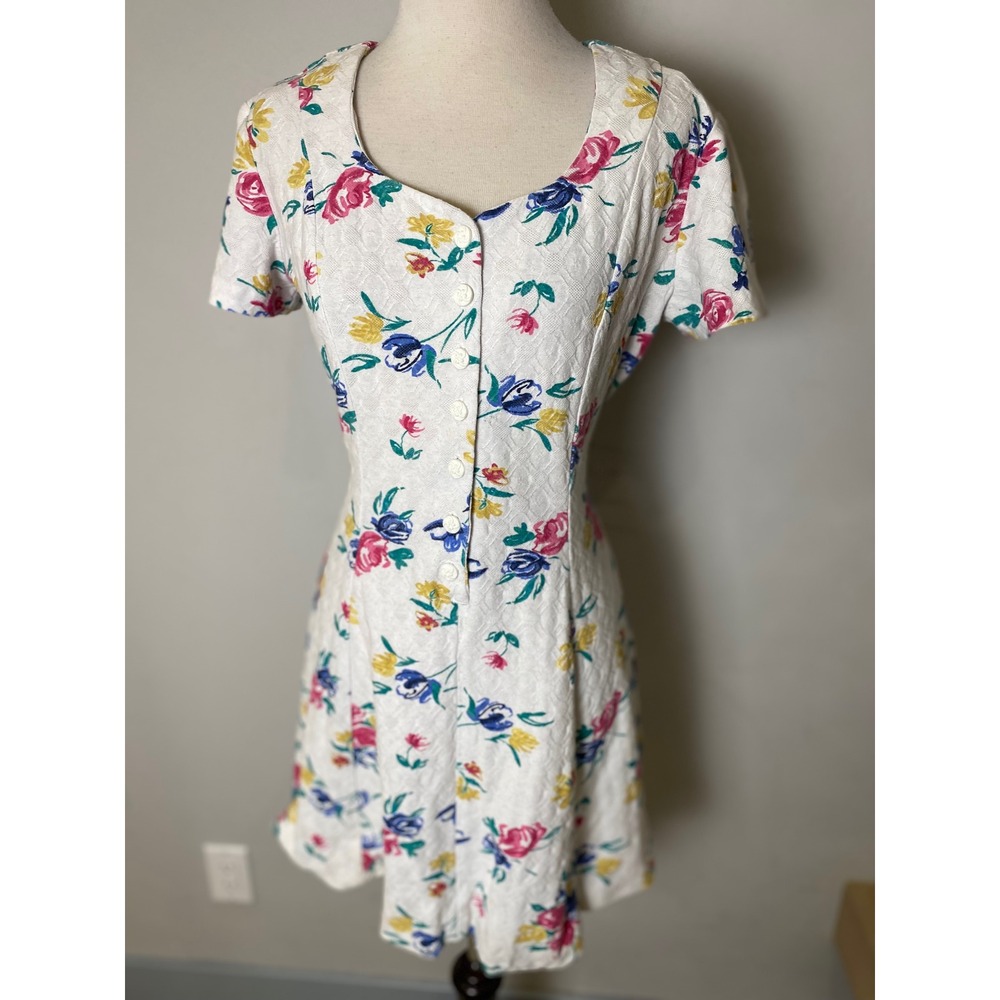 Ms Conduct California Petite Vintage 90s Floral Button Front Lace Up Dress 6P
